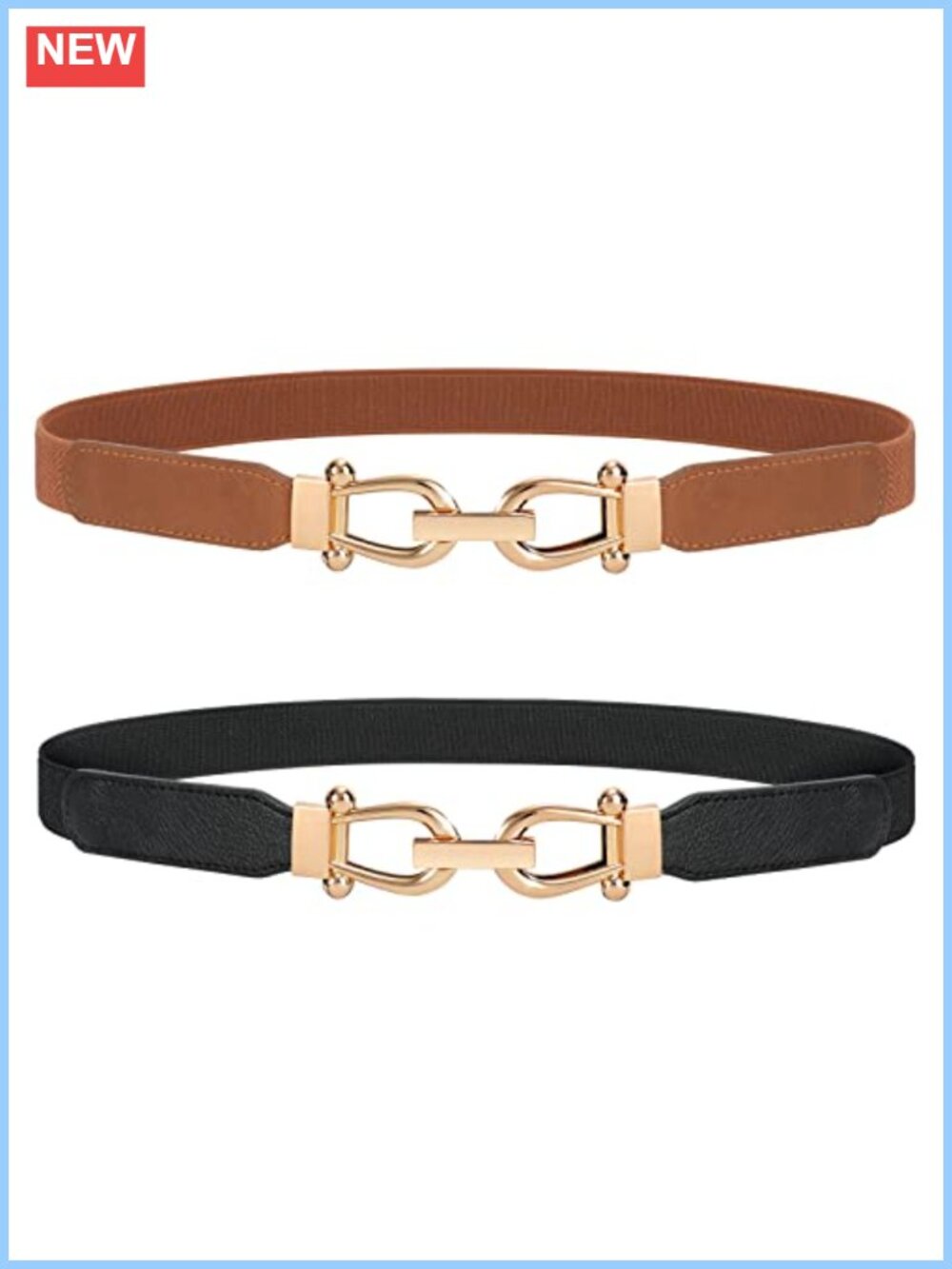 Women Stretchy Elastic Waist Belt Skinny Gold Metal Buckle Adjustable